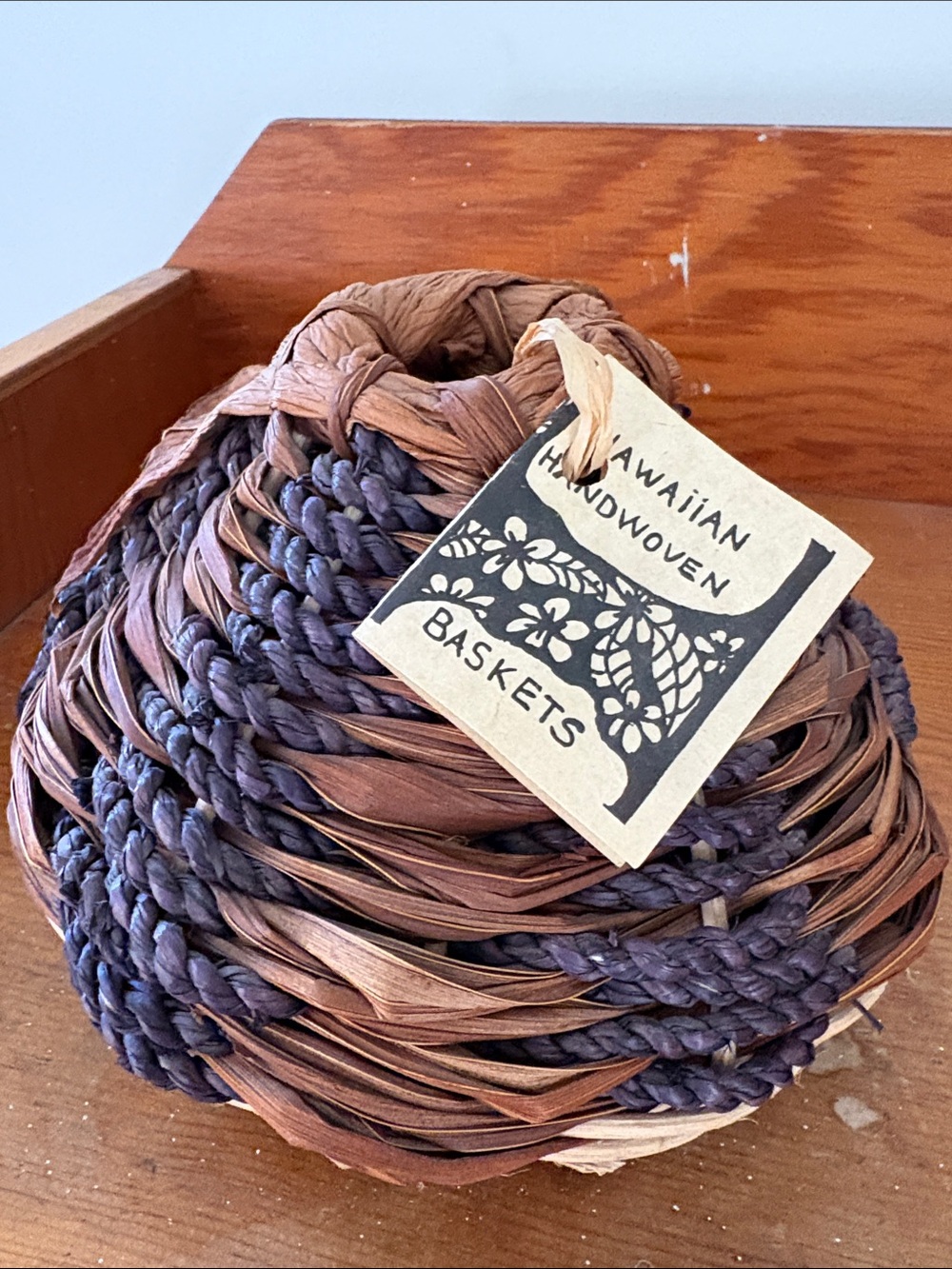 Hawaiian hand woven basket Brown & Dark Purple Decorative Basket